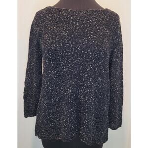 Eileen Fisher Organic Cotton Sweater – Knubby Knit – Black/Brown – Boat Neck – M